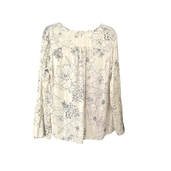 Anthropology Cloth & Stone Long Sleeve Shirt. Ivory With Grey Floral Sketch. M - Picture 3 of 6